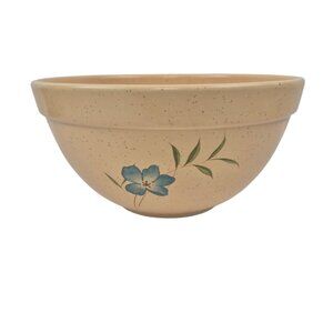 Treasure Craft Mixing Bowl Tan Speckled Stoneware Blue Floral Vintage Farmhouse